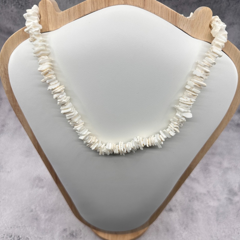 White Shell Chip Necklace Vintage Coastal Boho Statement Beach Jewelry Gift Her